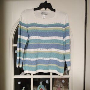 Alfred Dunner White Multi-Color Sparkly Bead Sweater Size Women's Petite M